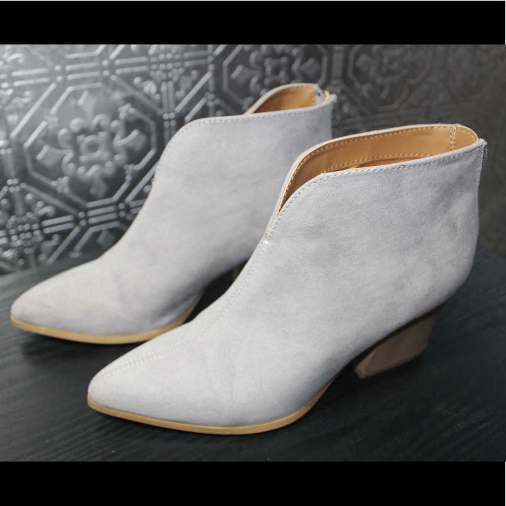 light grey suede Qupid booties
